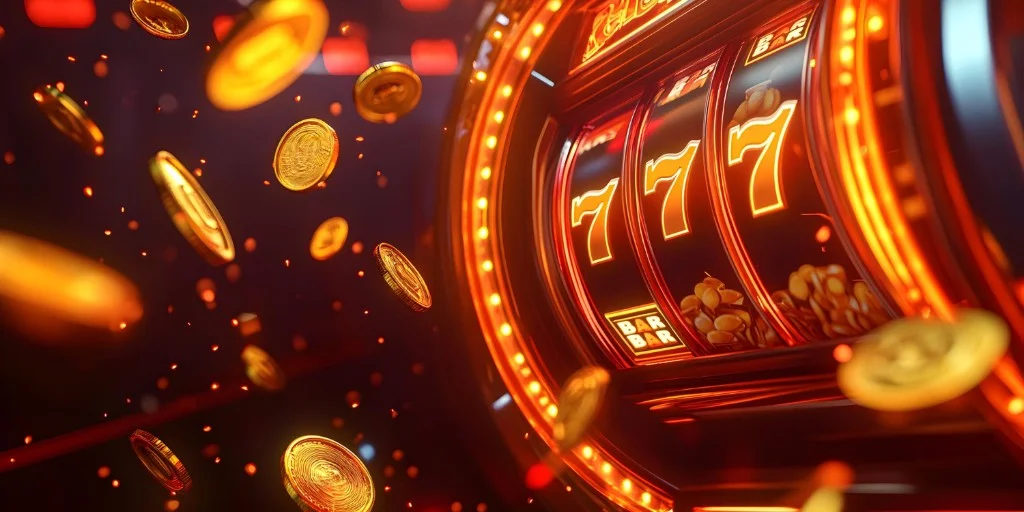 Máy slot jackpot với biểu tượng 7 và đồng xu vàng — nổ hũ 789WIN
